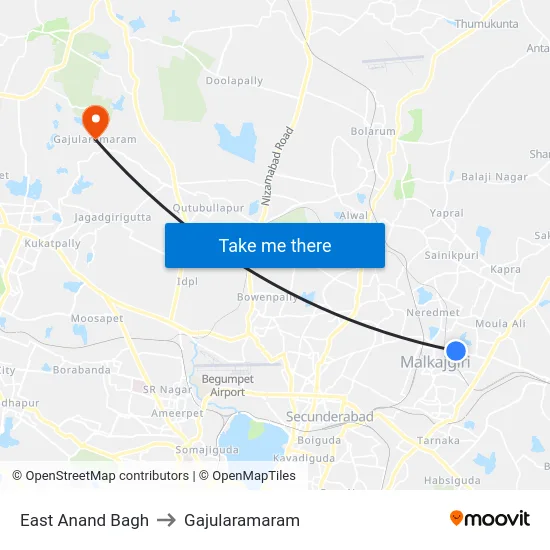 East Anand Bagh to Gajularamaram map