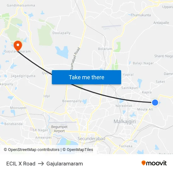 ECIL X Road to Gajularamaram map