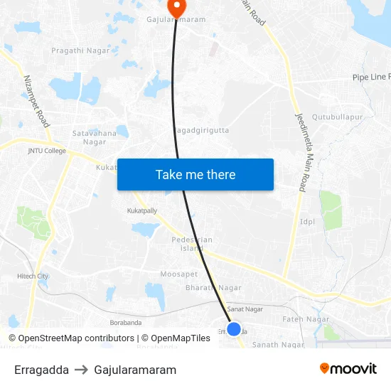 Erragadda to Gajularamaram map