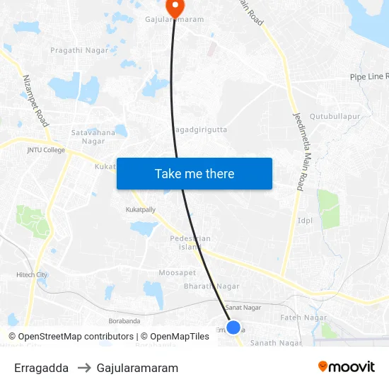 Erragadda to Gajularamaram map