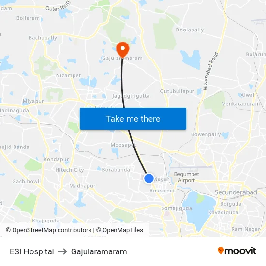 ESI Hospital to Gajularamaram map