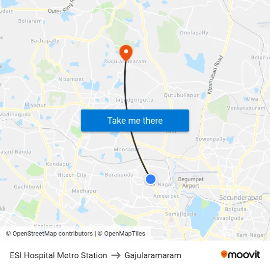 ESI Hospital Metro Station to Gajularamaram map