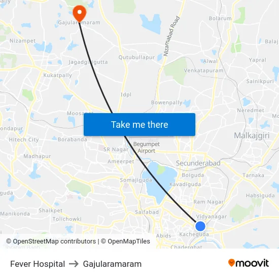 Fever Hospital to Gajularamaram map
