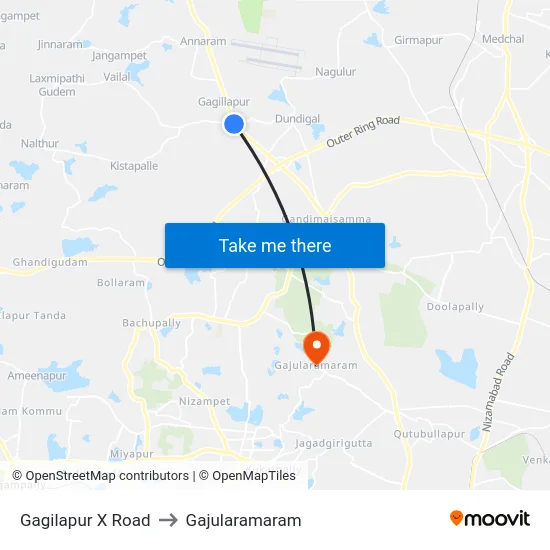 Gagilapur X Road to Gajularamaram map