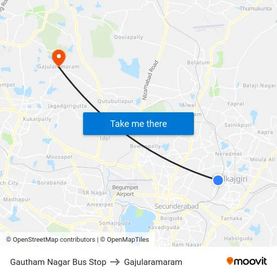 Gautham Nagar Bus Stop to Gajularamaram map
