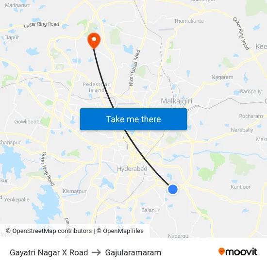 Gayatri Nagar X Road to Gajularamaram map