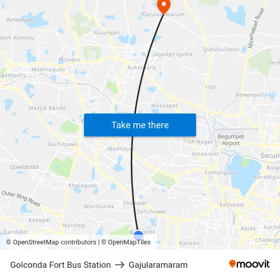 Golconda Fort Bus Station to Gajularamaram map