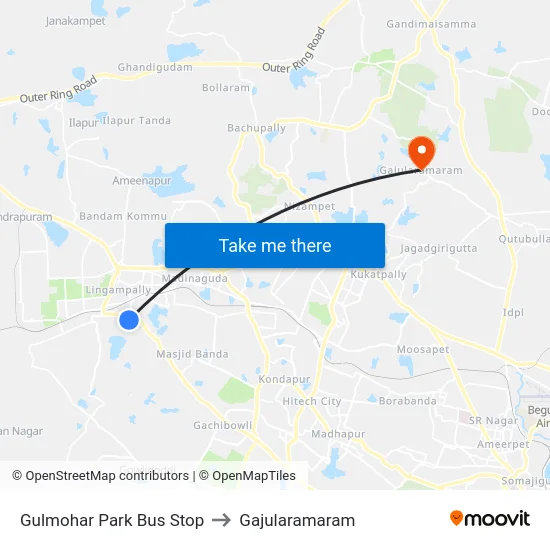 Gulmohar Park Bus Stop to Gajularamaram map