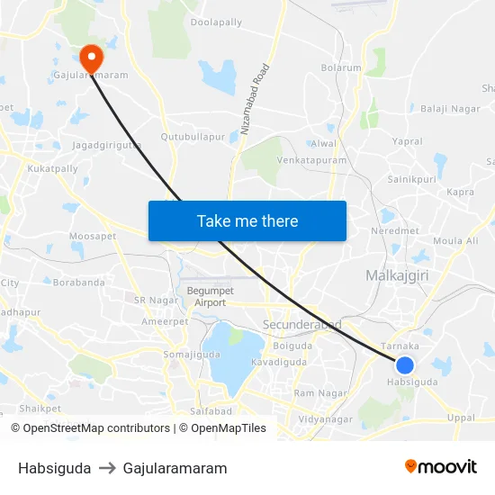 Habsiguda to Gajularamaram map