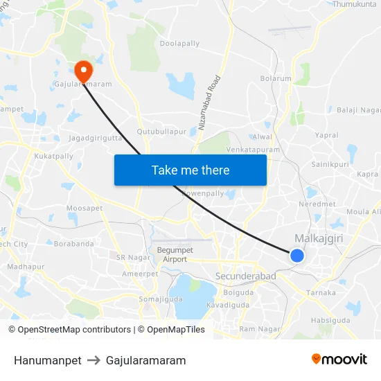 Hanumanpet to Gajularamaram map
