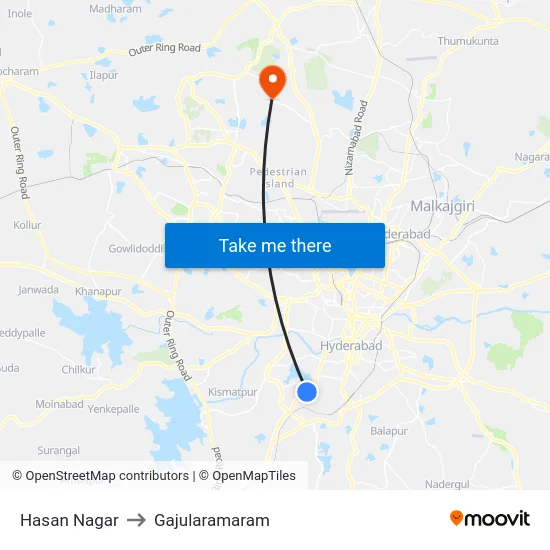 Hasan Nagar to Gajularamaram map
