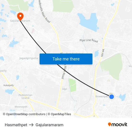 Hasmathpet to Gajularamaram map