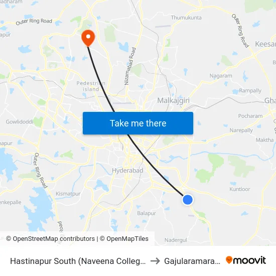 Hastinapur South (Naveena College) to Gajularamaram map