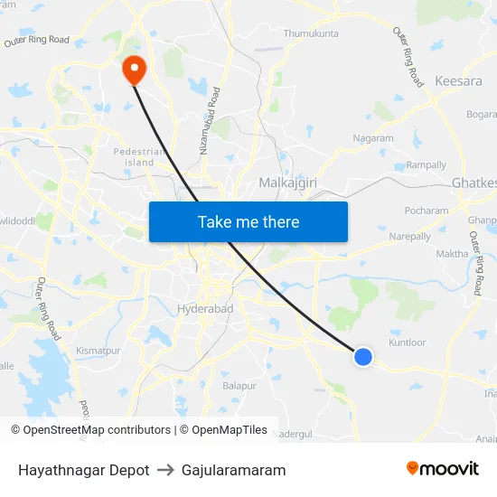 Hayathnagar Depot to Gajularamaram map