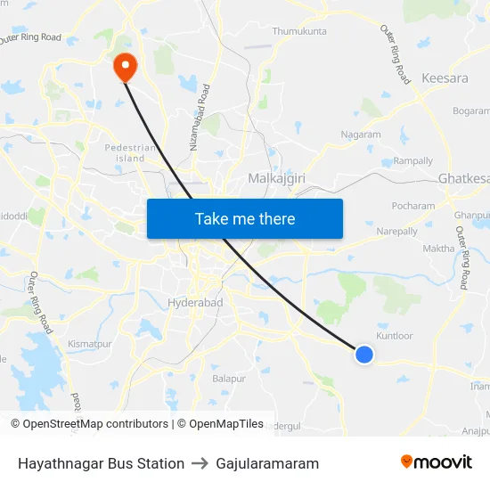 Hayathnagar Bus Station to Gajularamaram map