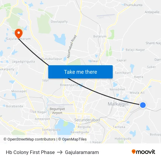 Hb Colony First Phase to Gajularamaram map