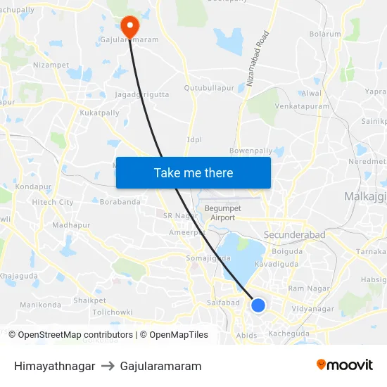 Himayathnagar to Gajularamaram map