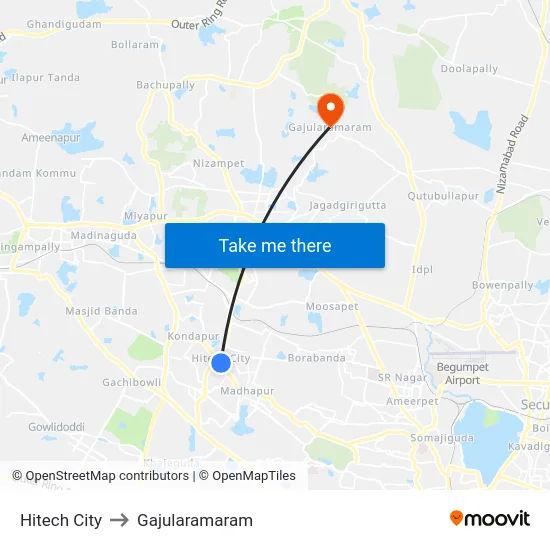 Hitech City to Gajularamaram map
