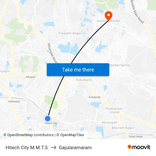 Hitech City M.M.T.S. to Gajularamaram map