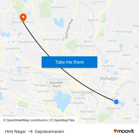 Hmt Nagar to Gajularamaram map