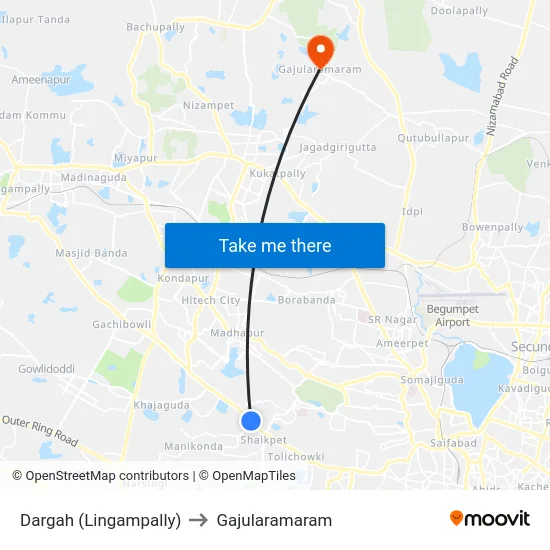 Dargah (Lingampally) to Gajularamaram map