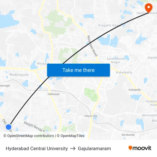Hyderabad Central University to Gajularamaram map