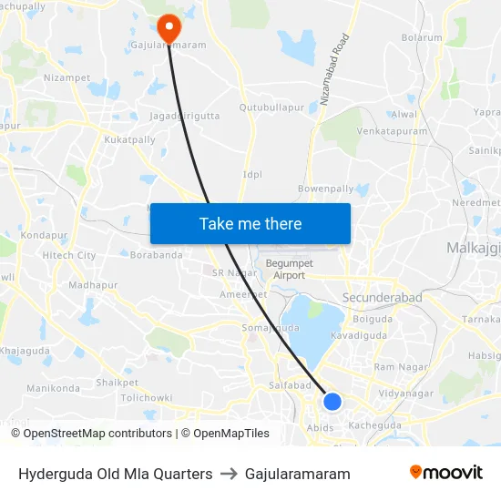 Hyderguda Old Mla Quarters to Gajularamaram map