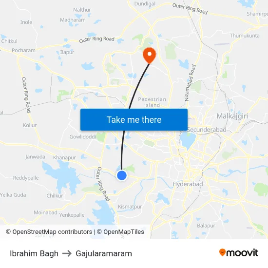 Ibrahim Bagh to Gajularamaram map