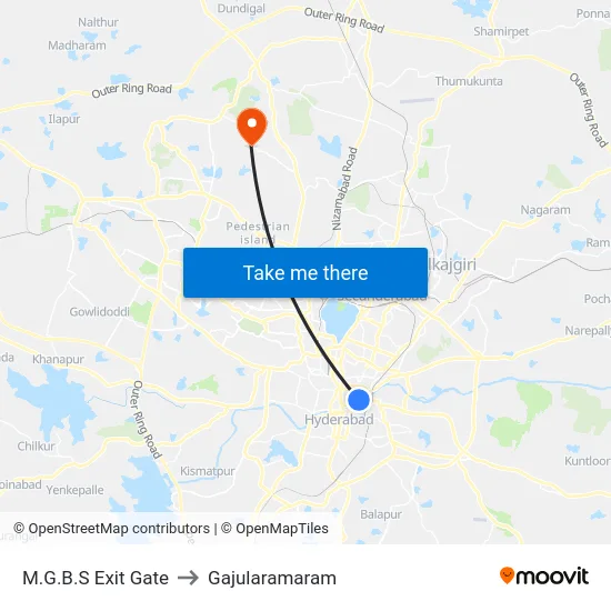M.G.B.S Exit Gate to Gajularamaram map