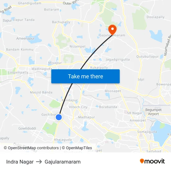 Indra Nagar to Gajularamaram map