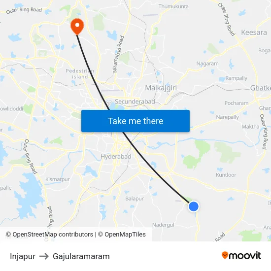 Injapur to Gajularamaram map