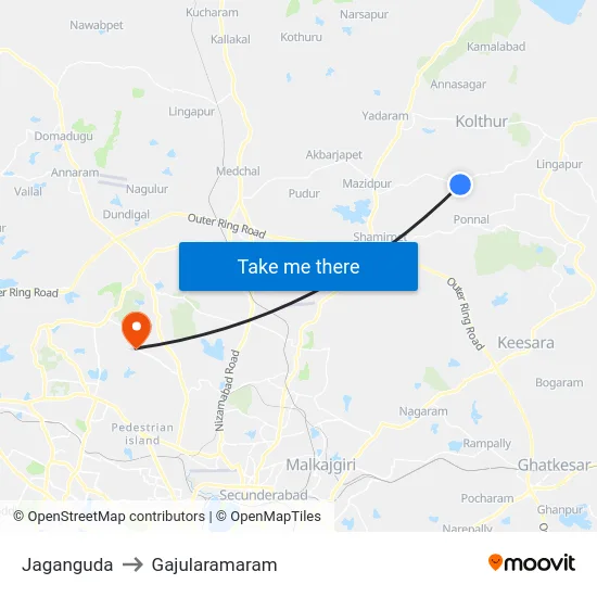 Jaganguda to Gajularamaram map