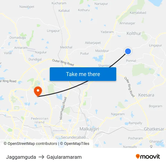 Jaggamguda to Gajularamaram map