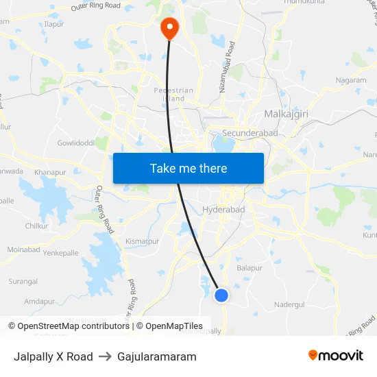 Jalpally X Road to Gajularamaram map