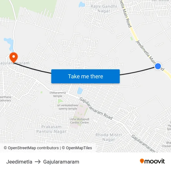 Jeedimetla to Gajularamaram map