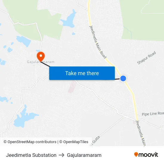 Jeedimetla Substation to Gajularamaram map