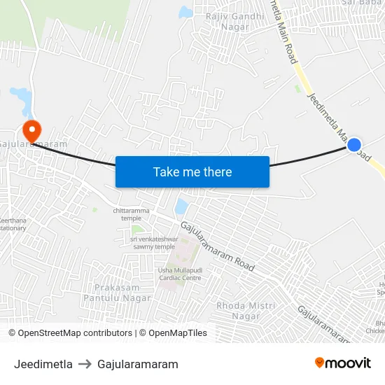 Jeedimetla to Gajularamaram map