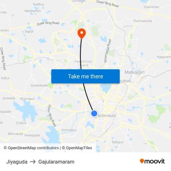 Jiyaguda to Gajularamaram map