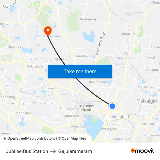 Jubilee Bus Station to Gajularamaram map