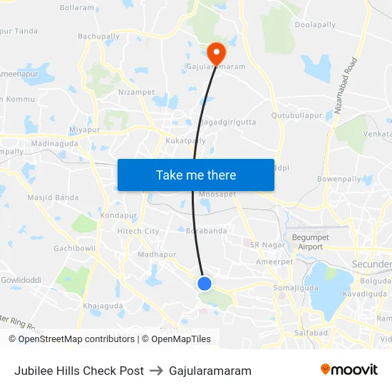 Jubilee Hills Check Post to Gajularamaram map
