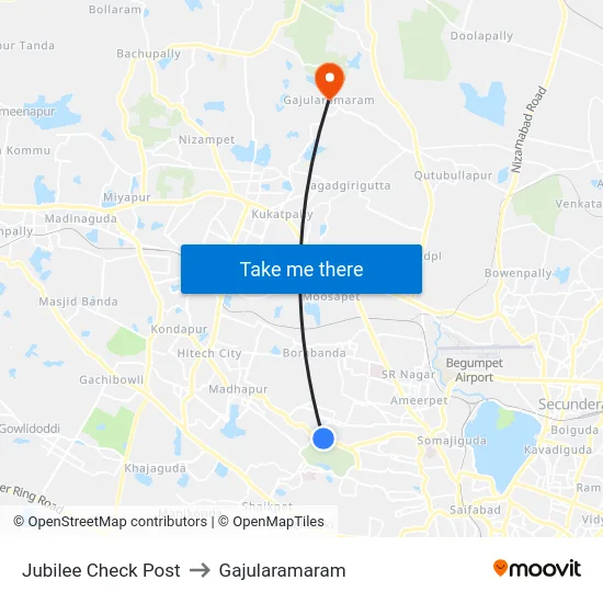 Jubilee Check Post to Gajularamaram map