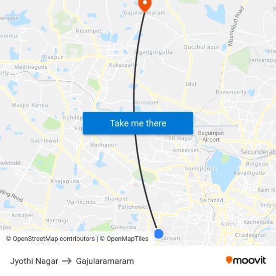 Jyothi Nagar to Gajularamaram map