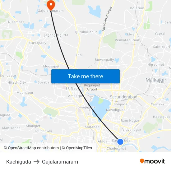Kachiguda to Gajularamaram map