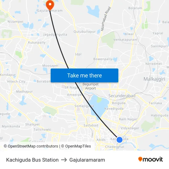 Kachiguda Bus Station to Gajularamaram map