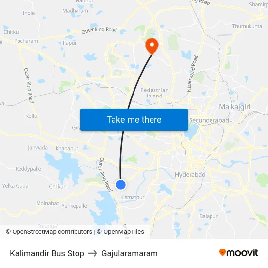 Kalimandir Bus Stop to Gajularamaram map