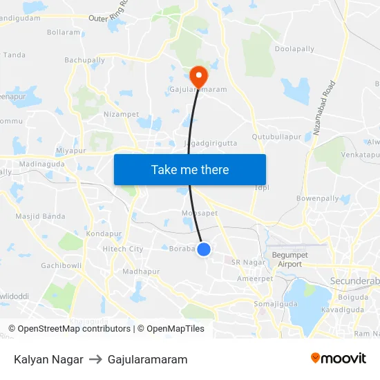 Kalyan Nagar to Gajularamaram map