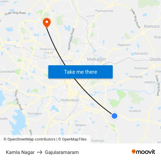 Kamla Nagar to Gajularamaram map