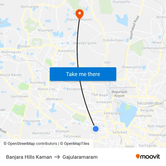 Banjara Hills Kaman to Gajularamaram map