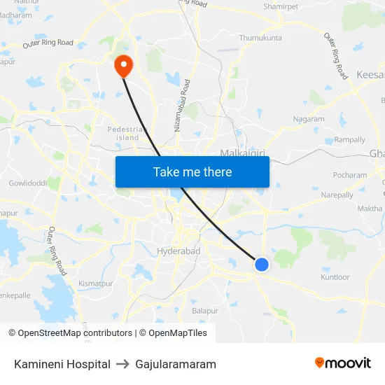 Kamineni Hospital to Gajularamaram map