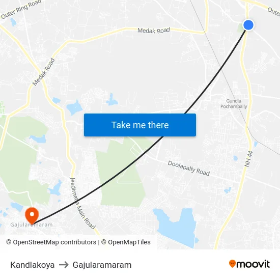 Kandlakoya to Gajularamaram map